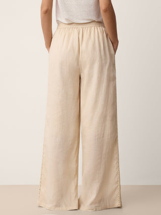 100% Linen Lace-Panel Split-Hem Pants BRONTE