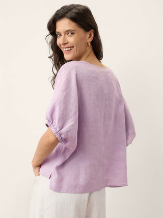 100% Linen Lace Inset Sculpted Cuff Top QUILLA