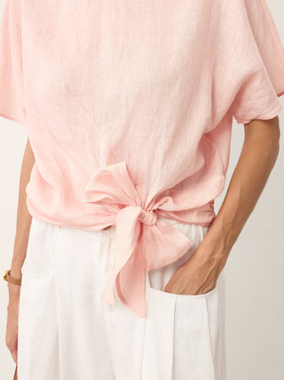 100% Linen Tie Front Drop Shoulder Top PAULA