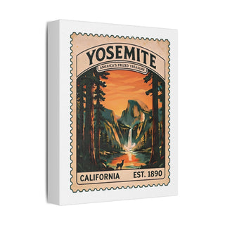 Yosemite vintage stamp canvas print – side view showing gallery-wrapped edge