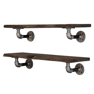 Live Edge Wood Shelf with L-Shaped Pipe Brackets, 24 in. – Trail Brown (2-Pack)