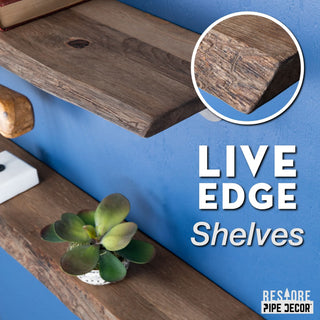 Live Edge Wood Shelf with L-Shaped Pipe Brackets, 24 in. – Trail Brown (2-Pack)