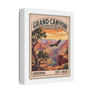 Grand Canyon vintage stamp canvas print – side view showing gallery-wrapped edge