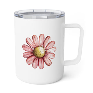 10oz Insulated Coffee Mug — Delicate Pink Floral Travel Tumbler