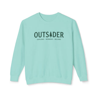 Outsider unisex crewneck sweatshirt in chalky mint with green pine tree graphic
