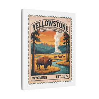 Yellowstone vintage stamp canvas print – angled view