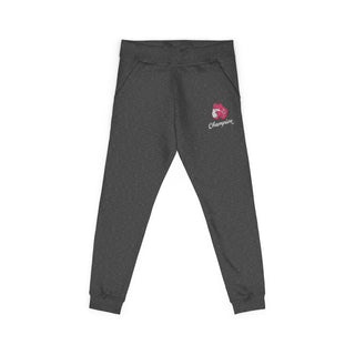 Flat lay of the Charcoal Heather Breast Cancer Champion embroidered jogger sweatpants