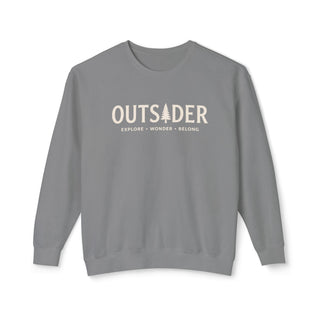 Outsider unisex crewneck sweatshirt in grey with cream pine tree graphic