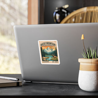 Rocky Mountain National Park vintage stamp sticker with an elk, alpine lake and snowy peaks – view 8