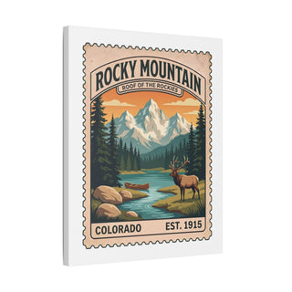 Rocky Mountain vintage stamp canvas print – angled view