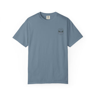 Live, Paddle & Explore T‑Shirt –Garment-Dyed Cotton Tee with Vintage Canoe & Lakeside Graphic - Artisan Grove