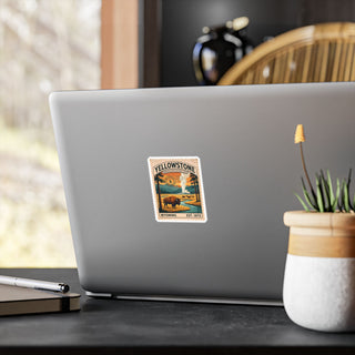 Yellowstone National Park vintage stamp sticker with a bison, a river and Old Faithful – view 5