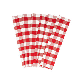 Set of six red and white plaid cotton kitchen towels
