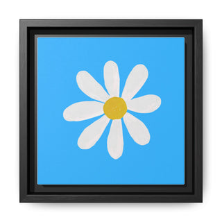 Framed Daisy Canvas Wall Art — Minimal Blue Floral Print