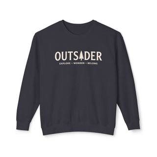 Outsider unisex crewneck sweatshirt in black with cream pine tree graphic