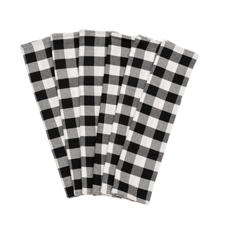 Set of six black and white plaid cotton kitchen towels