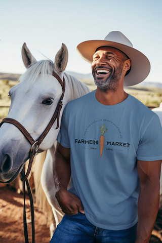 Ice blue farmers market carrot graphic tee — garden lover shirt