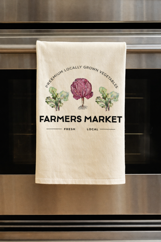 Farmers Market Cotton Tea Towel — Vintage Vegetable Market Kitchen Linen