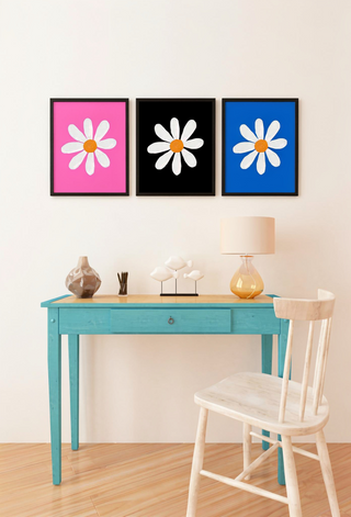 Framed Daisy Canvas Wall Art — Minimal Blue Floral Print