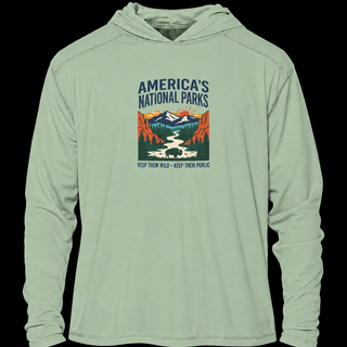 Seagrass National Parks solar hoodie with lightweight long sleeves and vintage public lands artwork.