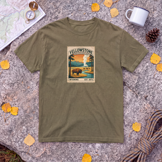 Yellowstone National Park T-Shirt – Vintage Stamp Bison Tee