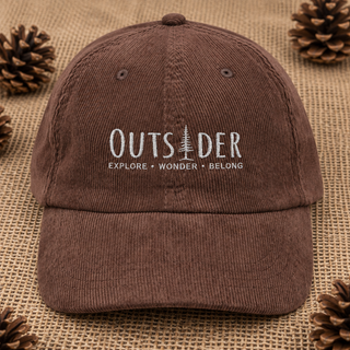 Dark brown Outsider corduroy hat included in the Outsider Hoodie & Hat gift set