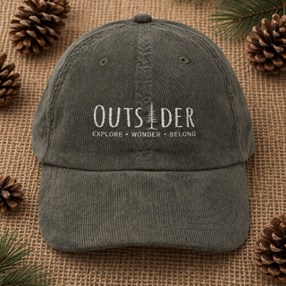 Olive Outsider corduroy hat included in the Outsider Hoodie & Hat gift set