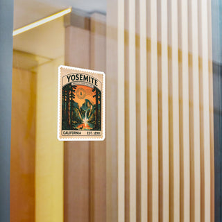 Yosemite National Park vintage stamp sticker with Half Dome, a waterfall and giant sequoias – view 6