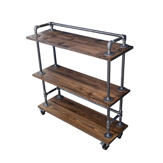 Three-Tier Wood and Pipe Bar Cart with Locking Wheels – Trail Brown