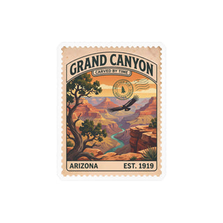 Grand Canyon National Park vintage stamp sticker with red canyon walls, the Colorado River and a condor – view 2