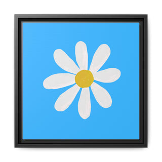 Framed Daisy Canvas Wall Art — Minimal Blue Floral Print