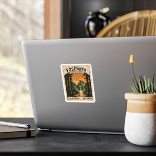 Yosemite National Park vintage stamp sticker with Half Dome, a waterfall and giant sequoias – view 8