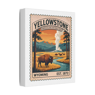 Yellowstone vintage stamp canvas print – side view showing gallery-wrapped edge