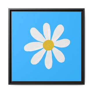 Framed Daisy Canvas Wall Art — Minimal Blue Floral Print