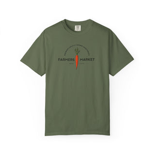 Sage green farmers market carrot organic cotton tee — nature-inspired clothing