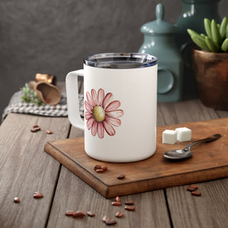 10oz Insulated Coffee Mug — Delicate Pink Floral Travel Tumbler