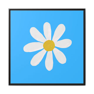 Framed Daisy Canvas Wall Art — Minimal Blue Floral Print