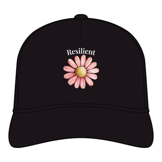 Black Resilient Daisy women's rope cap with pink daisy