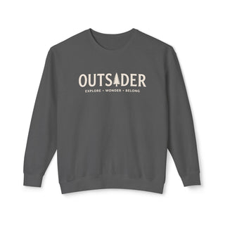Outsider unisex crewneck sweatshirt in charcoal pepper with cream pine tree graphic