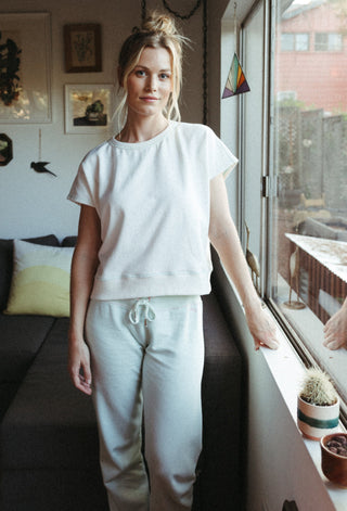 The Bateau Top - Natural with Green Stitching