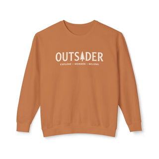 Outsider unisex crewneck sweatshirt in warm yam orange with cream pine tree graphic