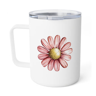 10oz Insulated Coffee Mug — Delicate Pink Floral Travel Tumbler