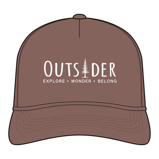Chocolate Outsider women's rope cap with pine tree wordmark