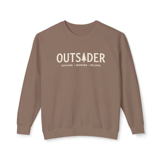 Outsider unisex crewneck sweatshirt in espresso brown with cream pine tree graphic