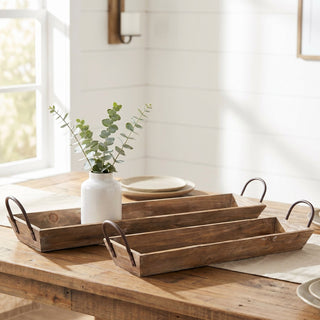 Barnwood Serving Trays with Metal Handles – Set of 2