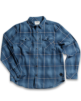 Pale blue plaid cotton flannel shirt with 5 pockets – Artisan Grove fall layering