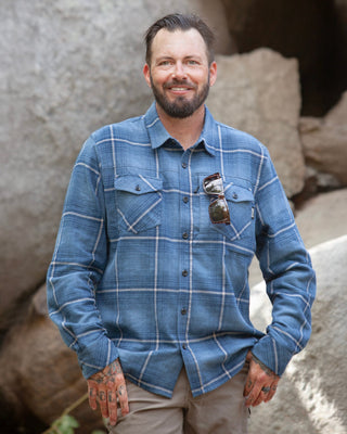 Pale blue plaid cotton flannel shirt with 5 pockets – Artisan Grove fall layering