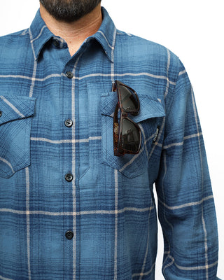 Pale blue plaid cotton flannel shirt with 5 pockets – Artisan Grove fall layering