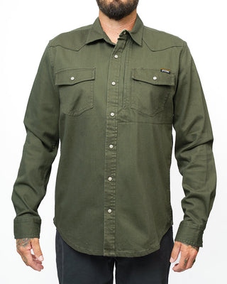 Dusty olive heavyweight pearl snap twill shirt – Artisan Grove