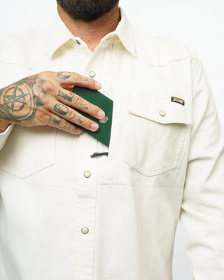 Natural cream heavyweight pearl snap twill shirt – Artisan Grove